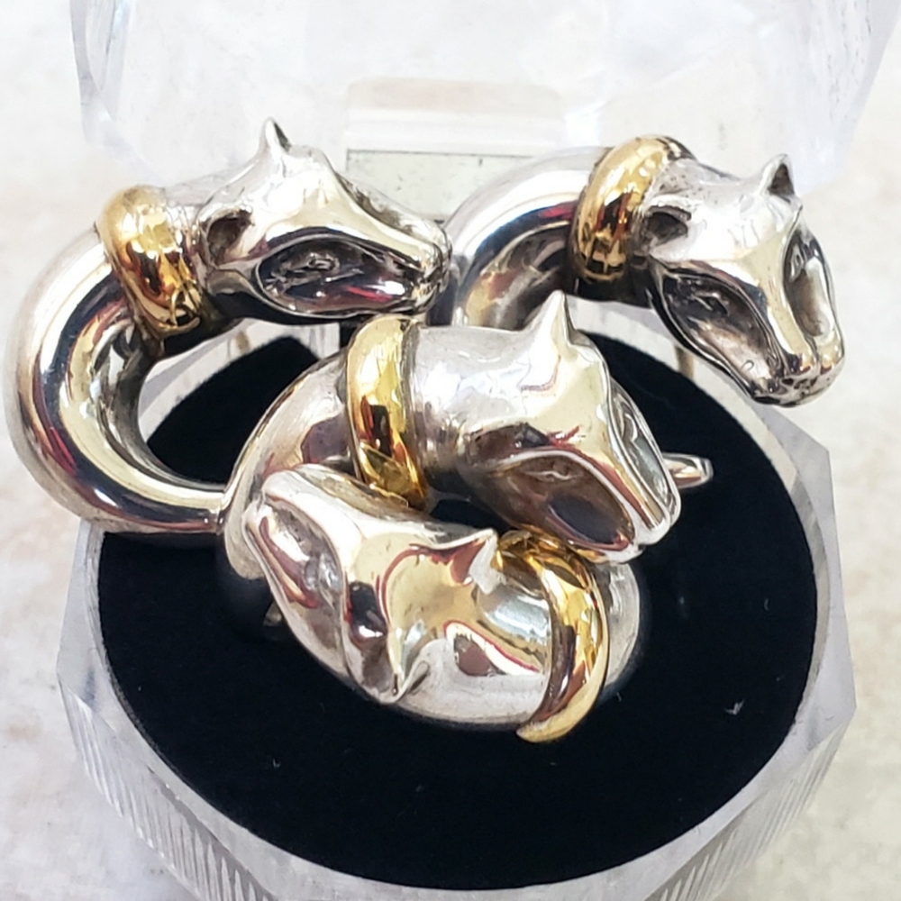 18K Gold Vintage 3PC Panther Ring & Earrings